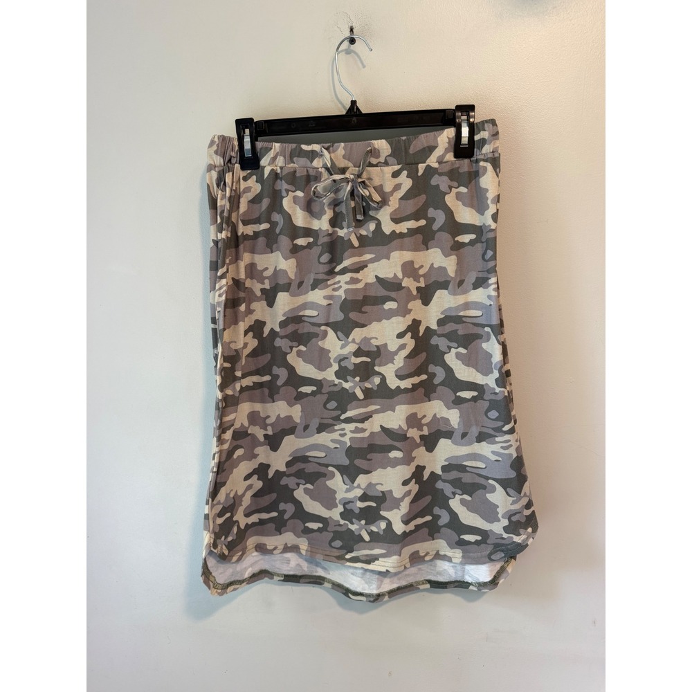 Tickled Teal Womens XL Camo Print Elastic Waist Casual Knit Skirt Grey Olive